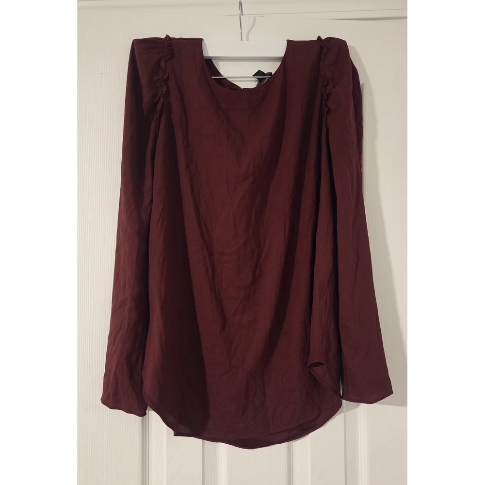 Ann Taylor Burgundy Ruffle Puff Long Sleeve Button Blouse XS 90s Business Casual